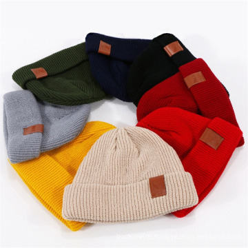 Adult Childre Leather Label Knitted Beanie Hat